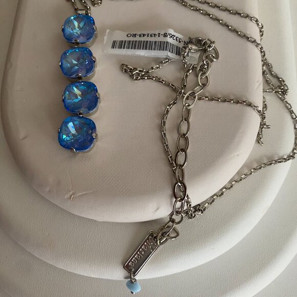 Mariana Bright Blue Cushion Cut 4 Crystal Pendant Necklace Rhodium Plated Silver - Picture 8 of 8